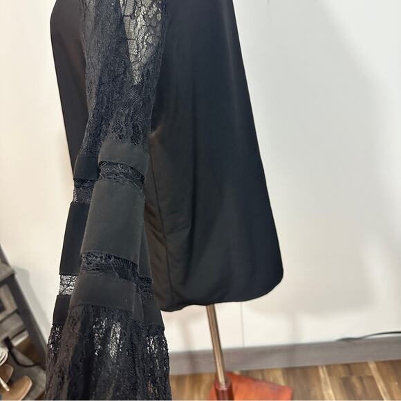 Calvin Klein Size L Black Lace Sleeve Elegant Blouse Top Classic Formal Neutral - Picture 5 of 12